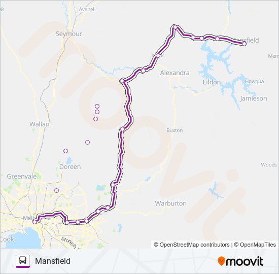 MELBOURNE - MANSFIELD VIA YEA bus Line Map