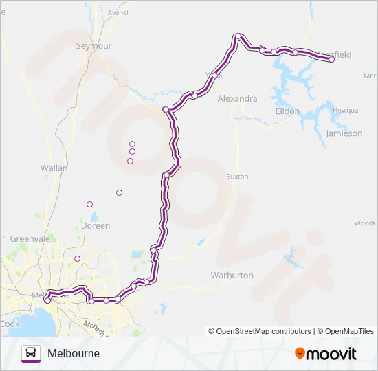 MELBOURNE - MANSFIELD VIA YEA Bus Line Map