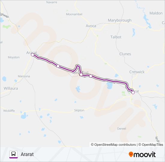 ARARAT - MELBOURNE VIA BALLARAT bus Line Map