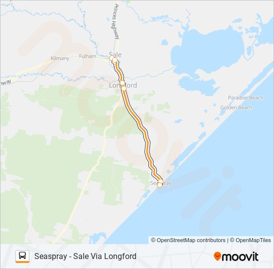 SEASPRAY - SALE VIA LONGFORD bus Line Map