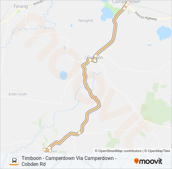 TIMBOON - CAMPERDOWN VIA CAMPERDOWN - COBDEN RD bus Line Map