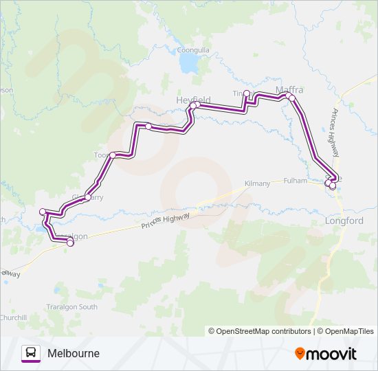 SALE - MELBOURNE VIA TRARALGON bus Line Map