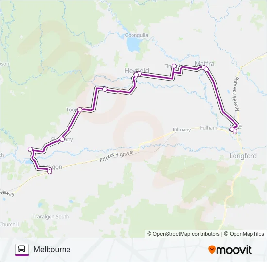 SALE - MELBOURNE VIA TRARALGON Bus Line Map