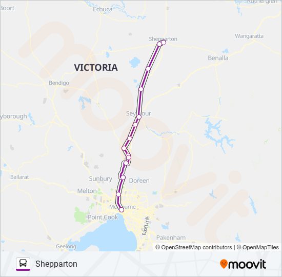 SHEPPARTON - MELBOURNE VIA SEYMOUR Bus Line Map