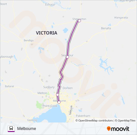 SHEPPARTON - MELBOURNE VIA SEYMOUR Bus Line Map