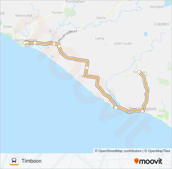 TIMBOON - WARRNAMBOOL VIA PORT CAMPBELL Bus Line Map