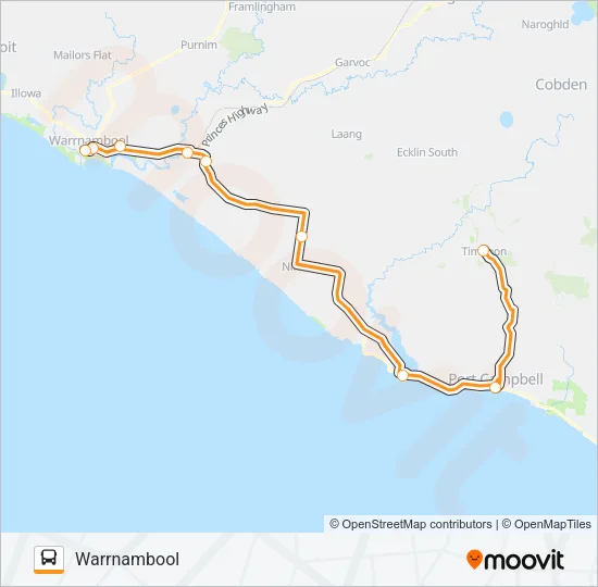 TIMBOON - WARRNAMBOOL VIA PORT CAMPBELL Bus Line Map