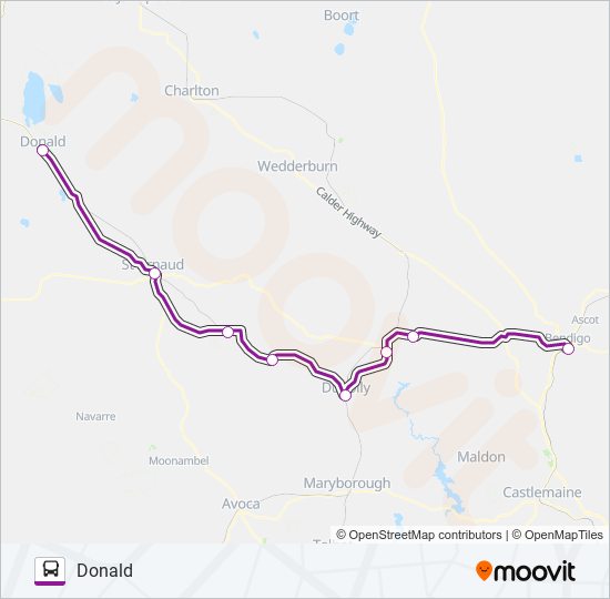 MELBOURNE - DONALD VIA BENDIGO bus Line Map