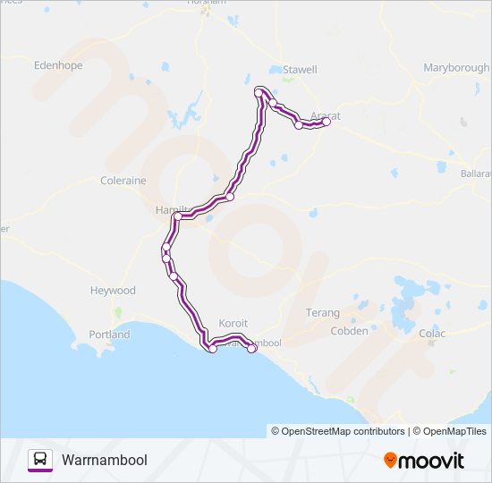 Mapa de MELBOURNE - WARRNAMBOOL VIA ARARAT & HAMILTON de autobús