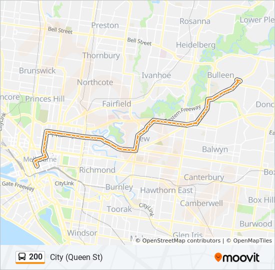 Melbourne Bus Routes Map 200 Route: Schedules, Stops & Maps - City (Queen St) (Updated)