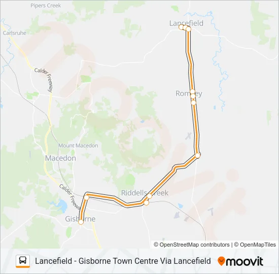 LANCEFIELD - GISBORNE TOWN CENTRE VIA LANCEFIELD Bus Line Map