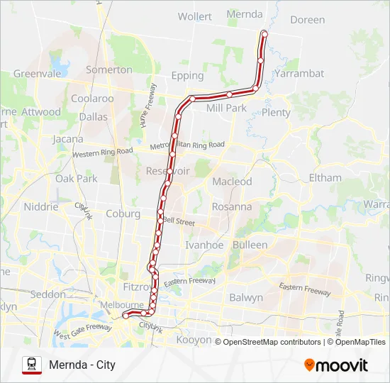MERNDA Train Line Map