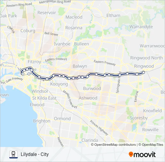 LILYDALE Train Line Map