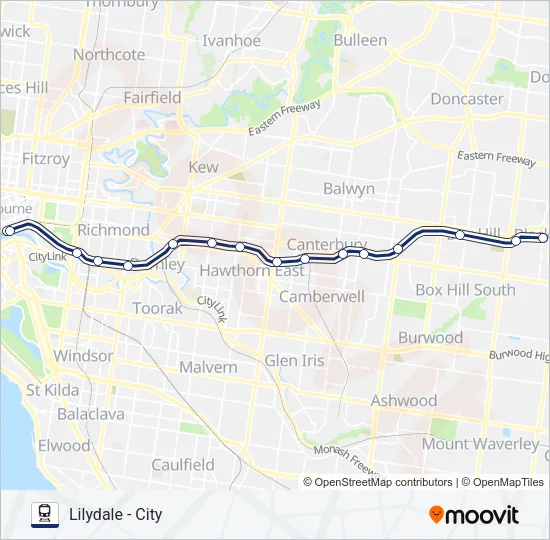 LILYDALE Train Line Map