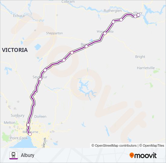 ALBURY - MELBOURNE VIA SEYMOUR train Line Map