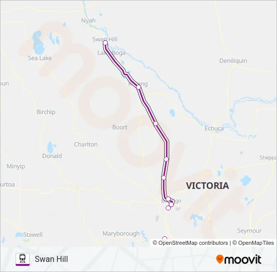 SWAN HILL - MELBOURNE VIA BENDIGO  Line Map