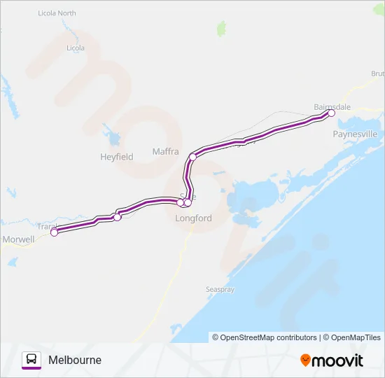 BAIRNSDALE - MELBOURNE VIA TRARALGON & SALE Bus Line Map