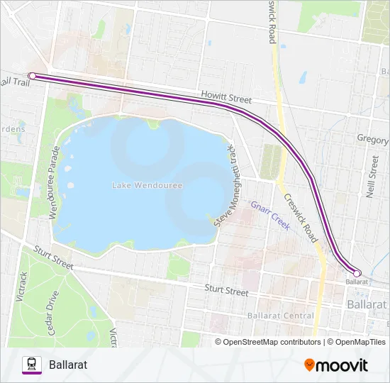 BALLARAT-WENDOUREE - MELBOURNE VIA MELTON  Line Map
