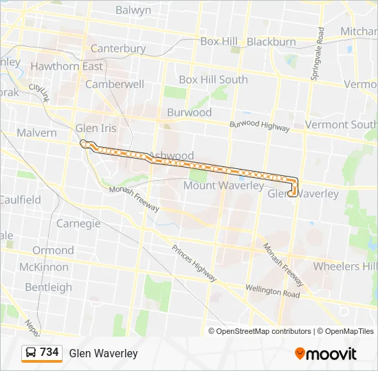 734 Bus Line Map