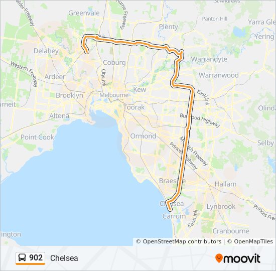 Melbourne Bus Routes Map 902 Route: Schedules, Stops & Maps - Chelsea (Updated)