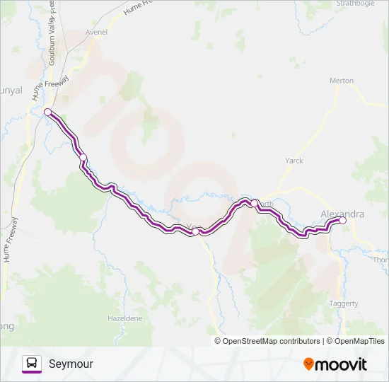 ALEXANDRA - SEYMOUR VIA YEA Bus Line Map