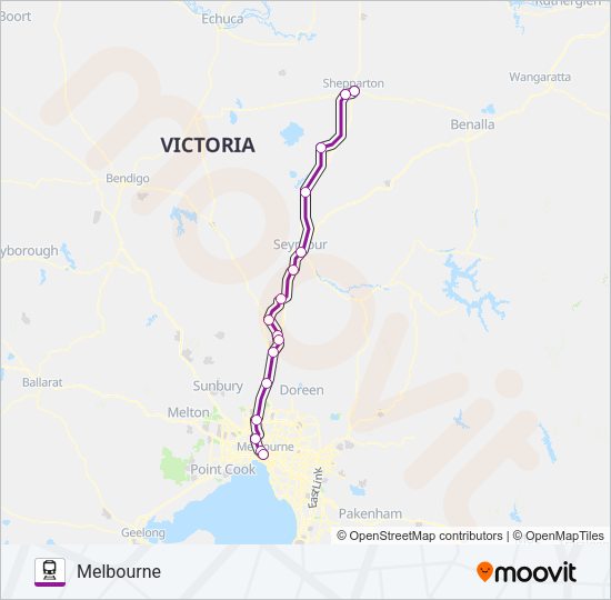 SHEPPARTON - MELBOURNE VIA SEYMOUR Train Line Map