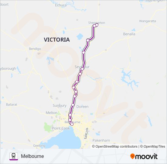 SHEPPARTON - MELBOURNE VIA SEYMOUR train Line Map