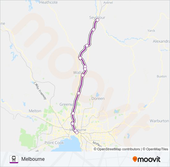 MELBOURNE - SEYMOUR VIA BROADMEADOWS train Line Map