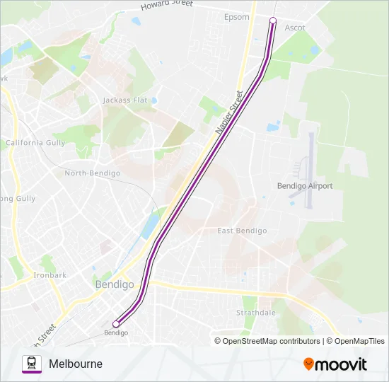 ECHUCA/MOAMA - MELBOURNE VIA BENDIGO OR HEATHCOTE  Line Map