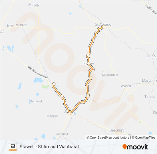STAWELL - ST ARNAUD VIA ARARAT Bus Line Map