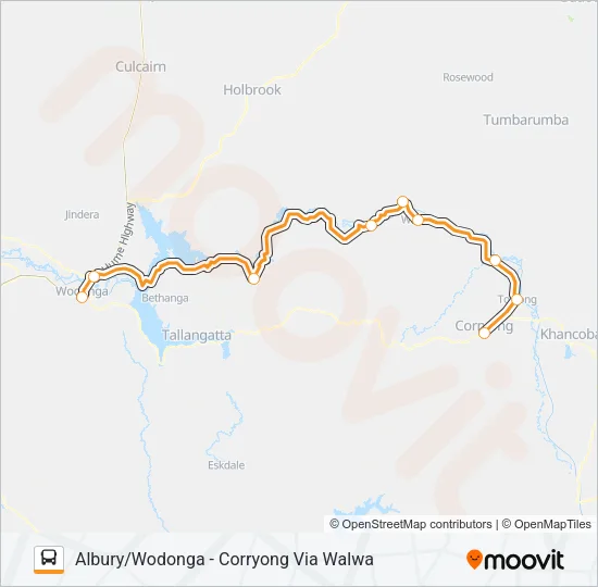 ALBURY/WODONGA - CORRYONG VIA WALWA Bus Line Map