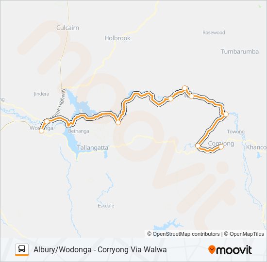 ALBURY/WODONGA - CORRYONG VIA WALWA bus Line Map