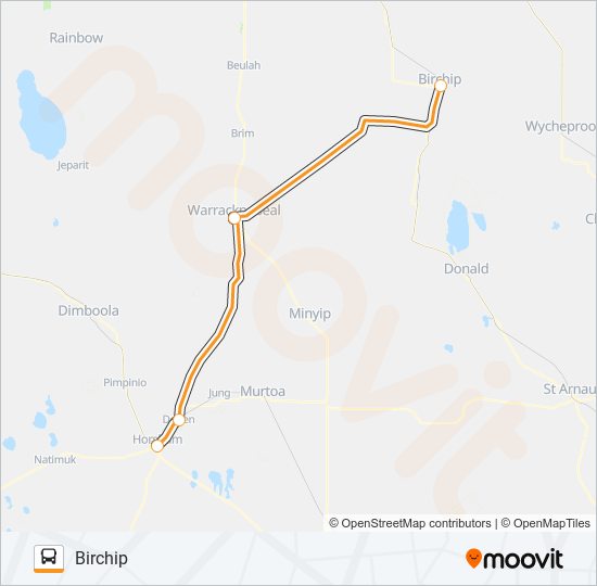 BIRCHIP - HORSHAM VIA WARRACKNABEAL bus Line Map