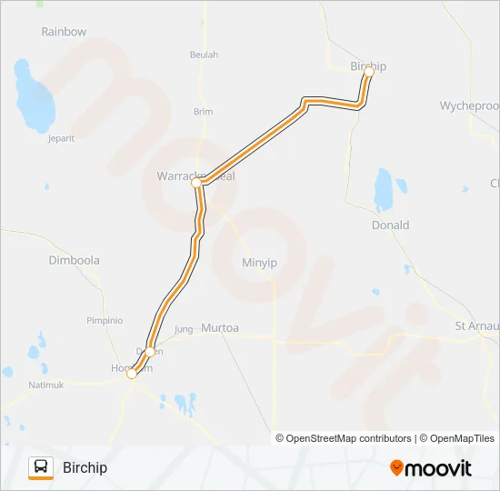 BIRCHIP - HORSHAM VIA WARRACKNABEAL Bus Line Map