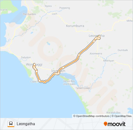 LEONGATHA - WONTHAGGI VIA INVERLOCH bus Line Map