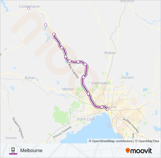 MELBOURNE - BENDIGO VIA SUNBURY Train Line Map