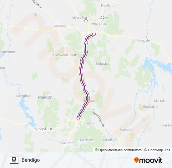 MELBOURNE - BENDIGO VIA SUNBURY Train Line Map
