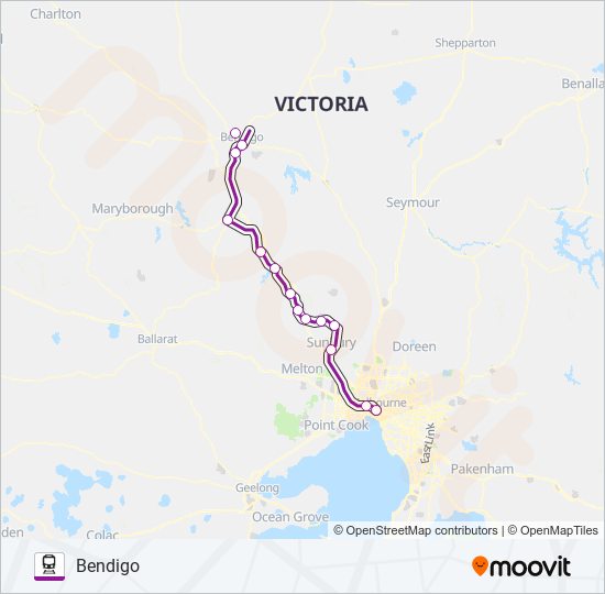MELBOURNE - BENDIGO VIA SUNBURY train Line Map