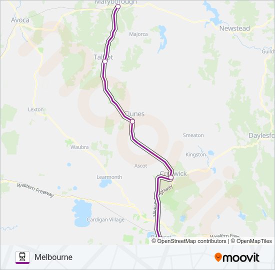 MELBOURNE - MARYBOROUGH VIA BALLARAT Train Line Map