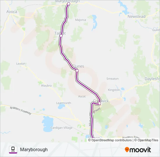 MELBOURNE - MARYBOROUGH VIA BALLARAT  Line Map