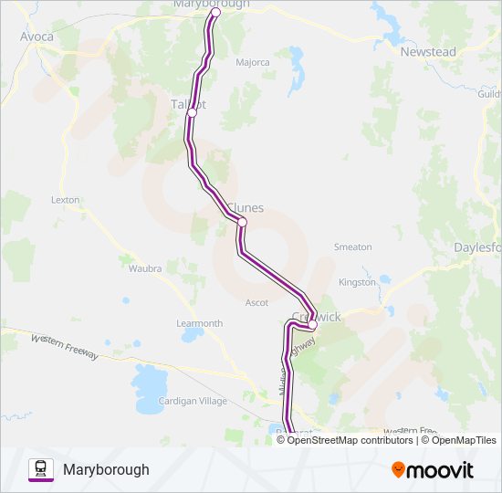 MELBOURNE - MARYBOROUGH VIA BALLARAT train Line Map
