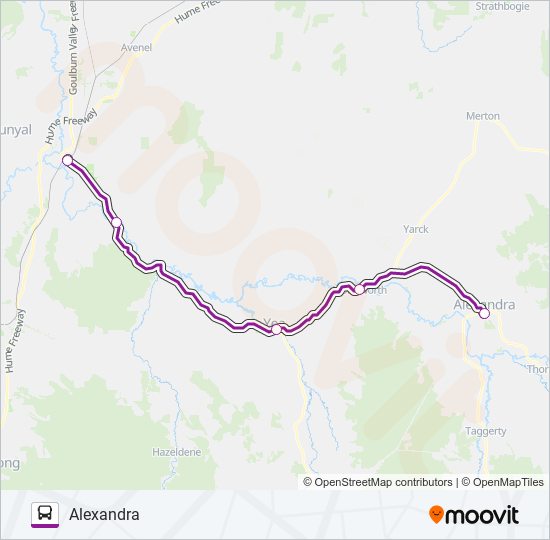 SEYMOUR - ALEXANDRA VIA YEA bus Line Map
