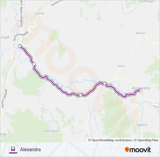SEYMOUR - ALEXANDRA VIA YEA Bus Line Map