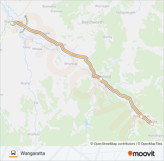 WANGARATTA-BRIGHT Bus Line Map