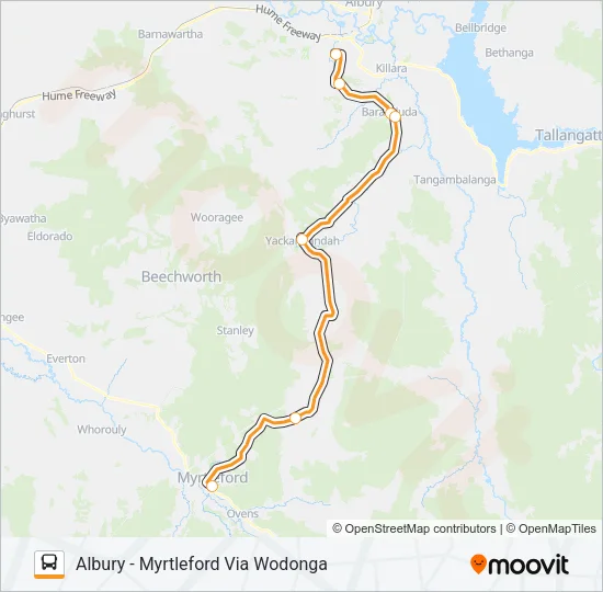 ALBURY - MYRTLEFORD VIA WODONGA Bus Line Map