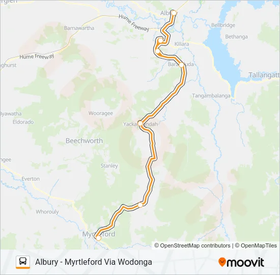 ALBURY - MYRTLEFORD VIA WODONGA Bus Line Map
