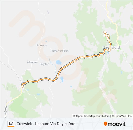 CRESWICK - HEPBURN VIA DAYLESFORD bus Line Map