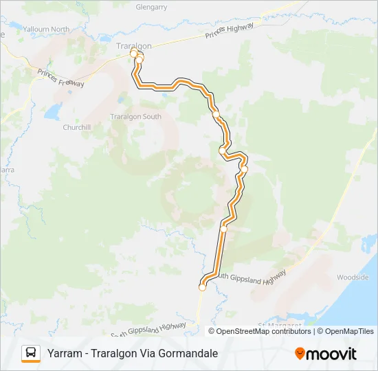 YARRAM - TRARALGON VIA GORMANDALE Bus Line Map