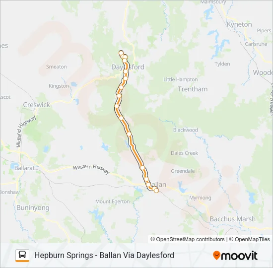 HEPBURN SPRINGS - BALLAN VIA DAYLESFORD Bus Line Map