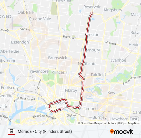 MERNDA Train Line Map